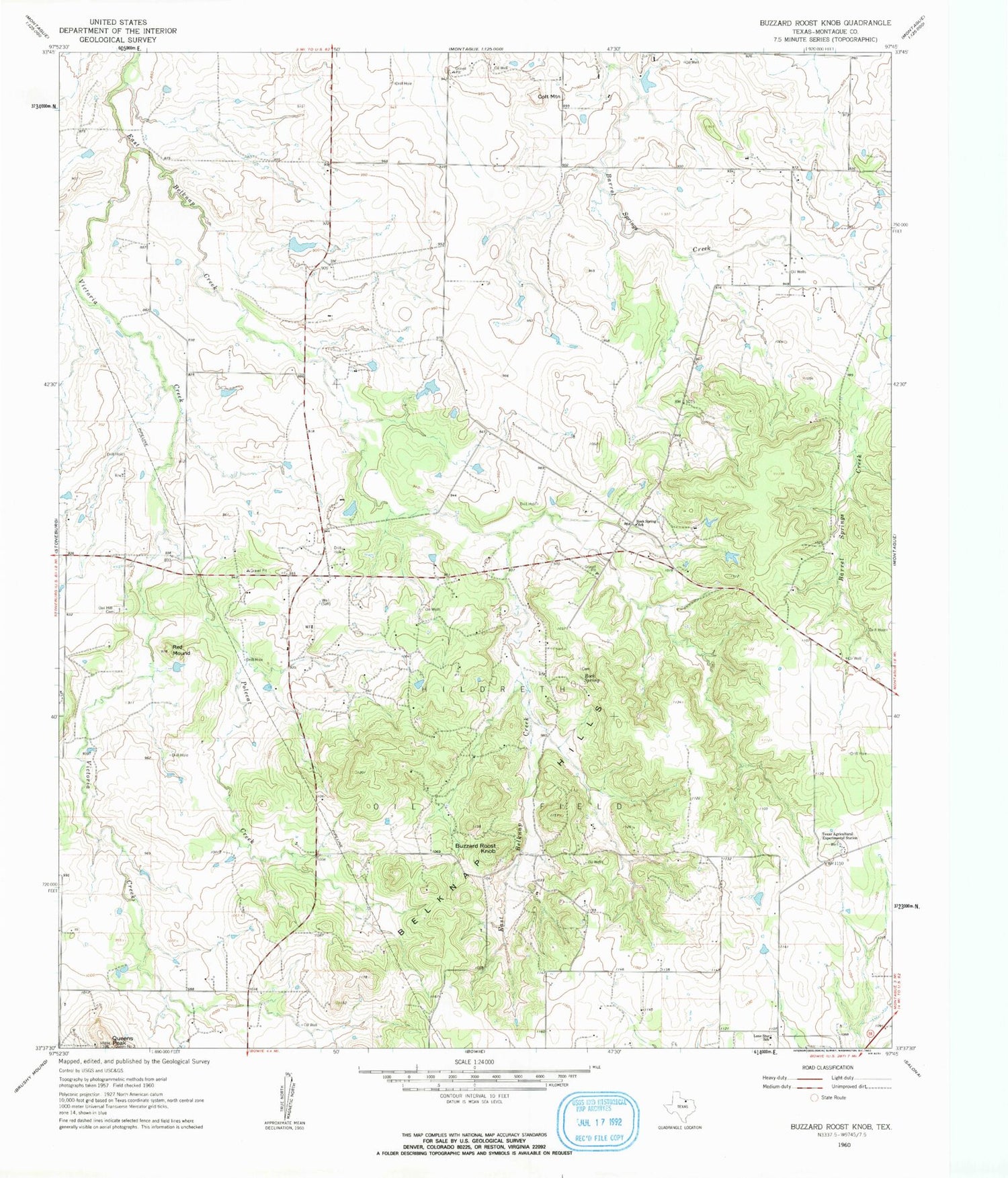 Classic USGS Buzzard Roost Knob Texas 7.5'x7.5' Topo Map Image