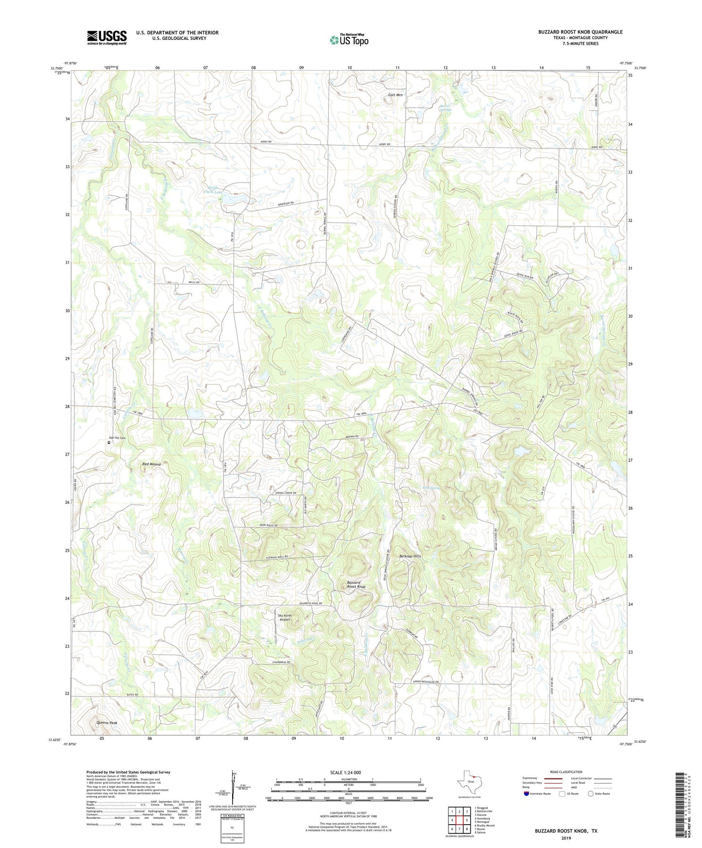 Buzzard Roost Knob Texas US Topo Map Image