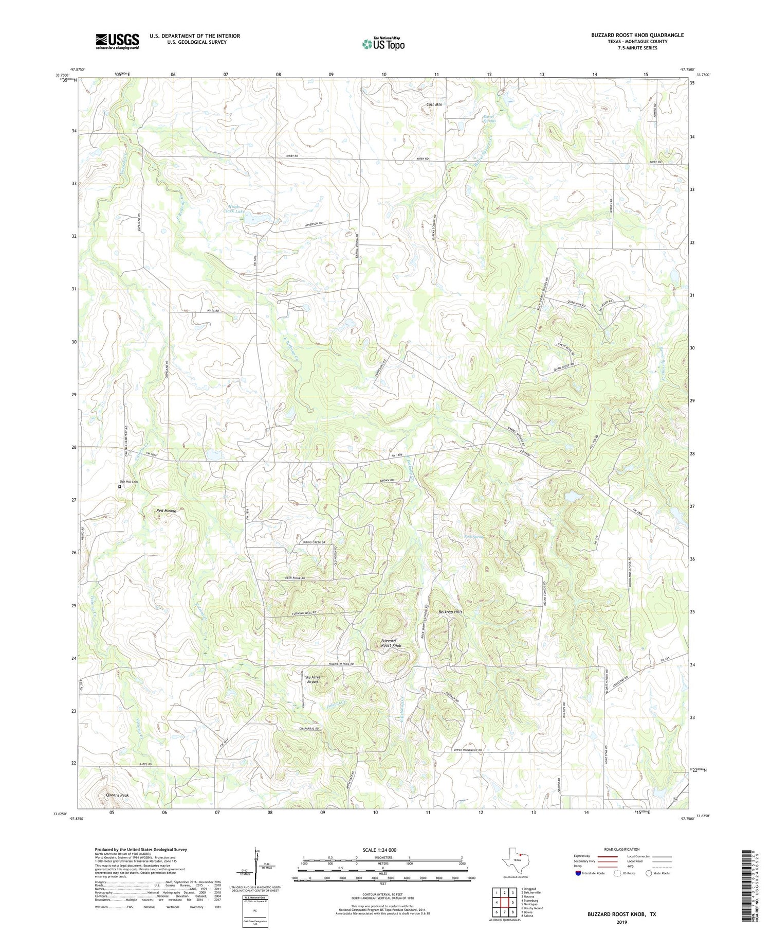 Buzzard Roost Knob Texas US Topo Map Image