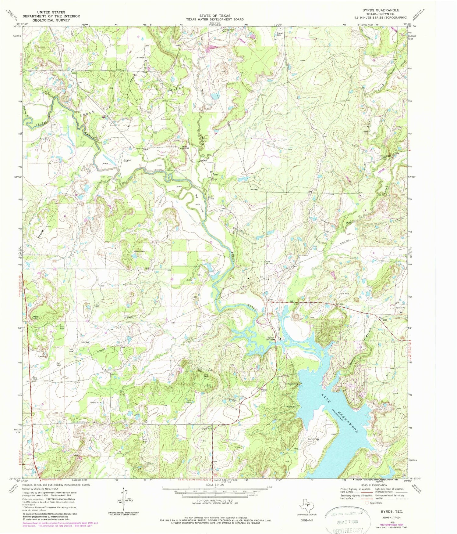 Classic USGS Byrds Texas 7.5'x7.5' Topo Map Image