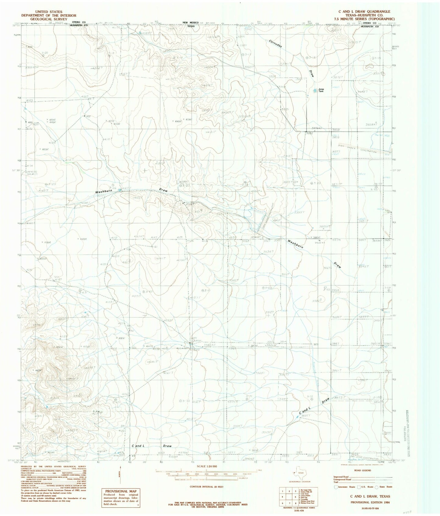 Classic USGS C And L Draw Texas 7.5'x7.5' Topo Map Image