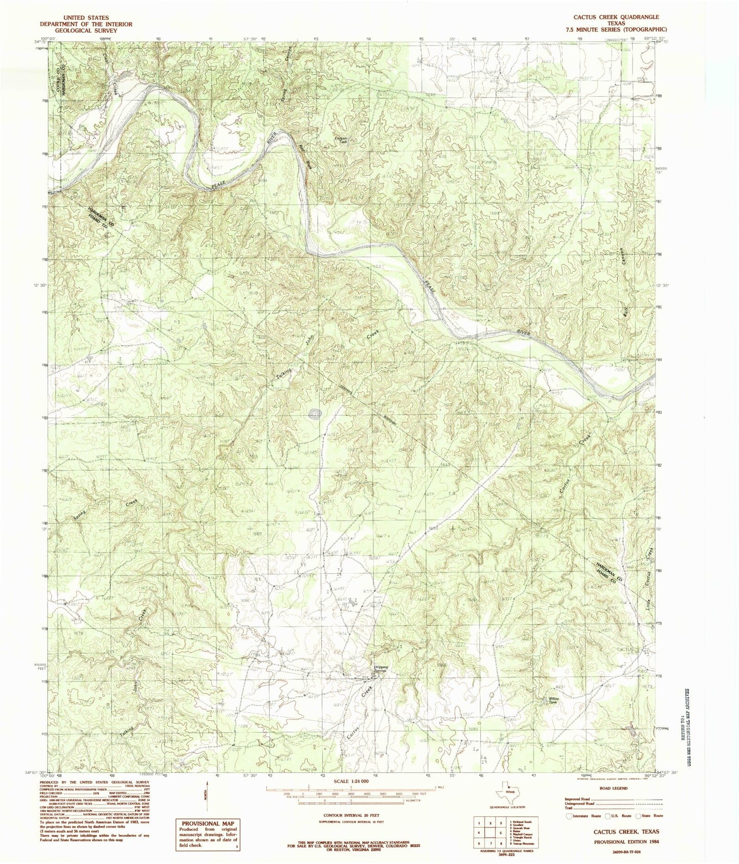 Classic USGS Cactus Creek Texas 7.5'x7.5' Topo Map Image