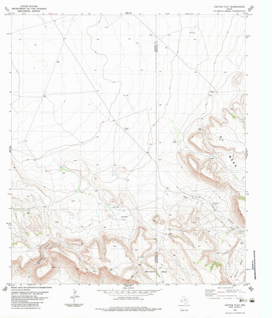 Classic USGS Cactus Flat Texas 7.5'x7.5' Topo Map Image