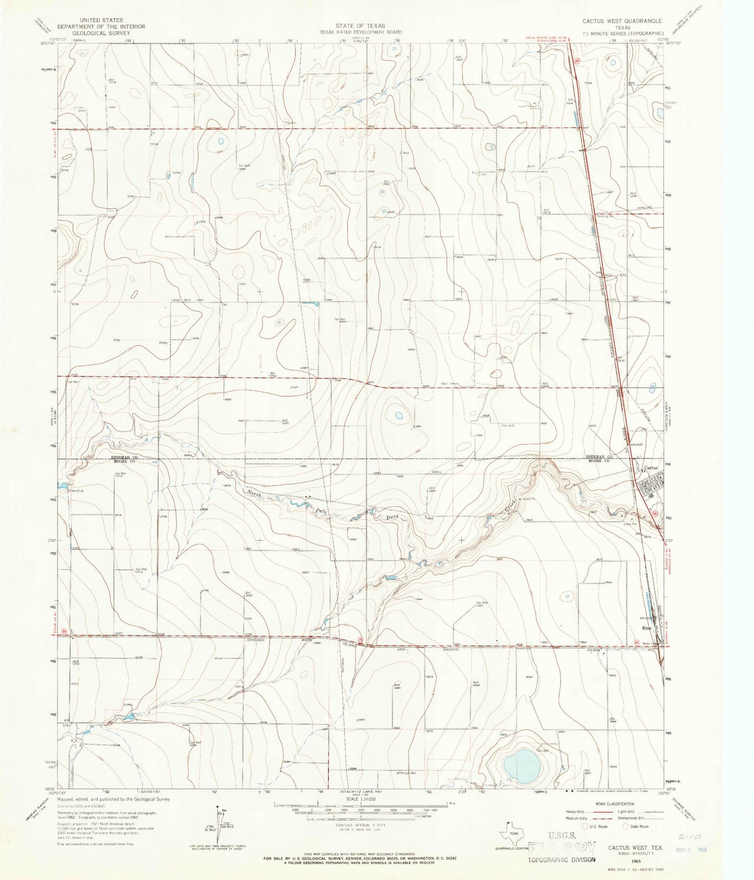 Classic USGS Cactus West Texas 7.5'x7.5' Topo Map Image