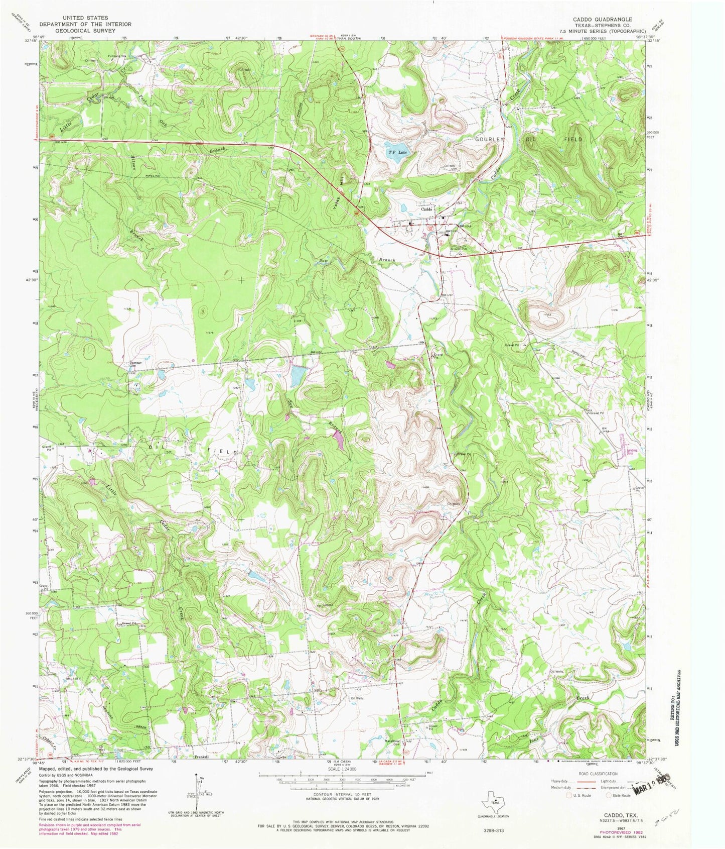 Classic USGS Caddo Texas 7.5'x7.5' Topo Map Image