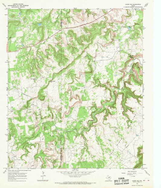 Classic USGS Caddo NE Texas 7.5'x7.5' Topo Map Image