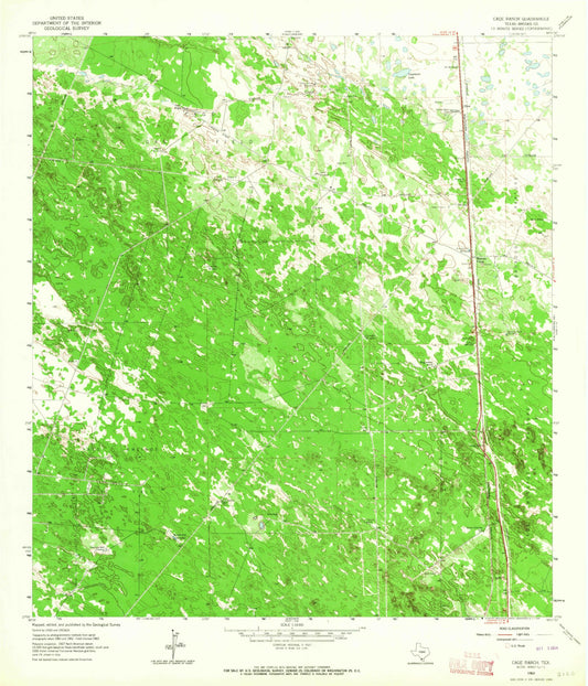 Classic USGS Cage Ranch Texas 7.5'x7.5' Topo Map Image