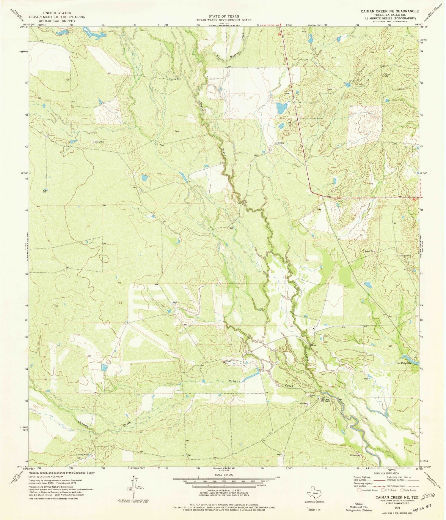 Classic USGS Caiman Creek NE Texas 7.5'x7.5' Topo Map Image