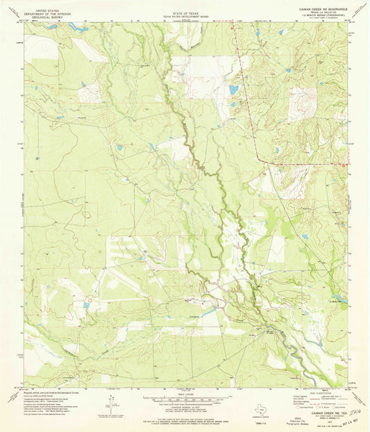 Classic USGS Caiman Creek NE Texas 7.5'x7.5' Topo Map Image