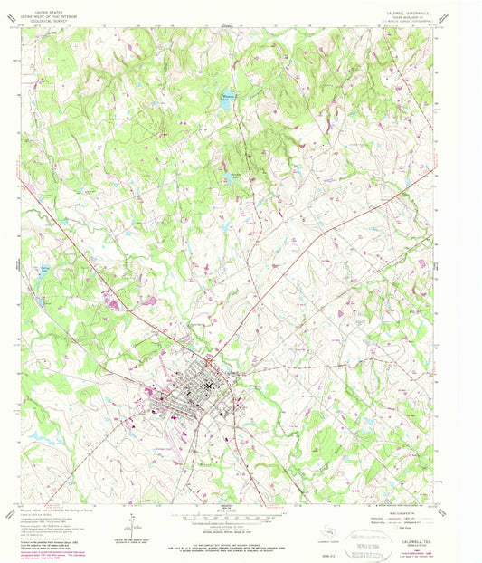 Classic USGS Caldwell Texas 7.5'x7.5' Topo Map Image