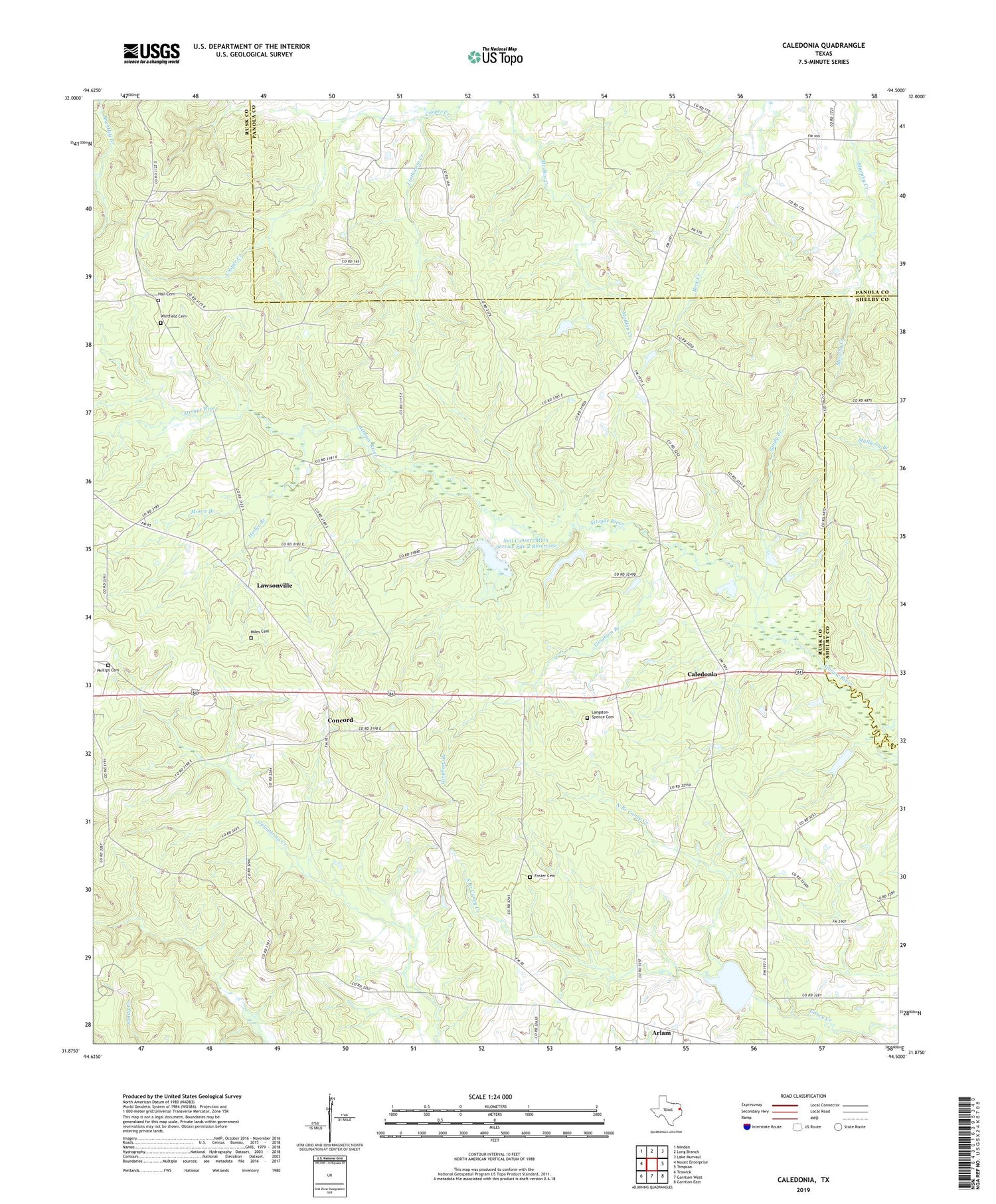 Caledonia Texas US Topo Map Image