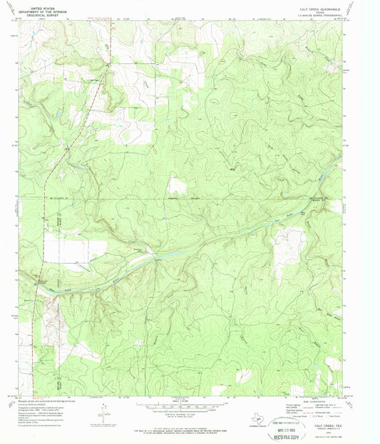 Classic USGS Calf Creek Texas 7.5'x7.5' Topo Map Image