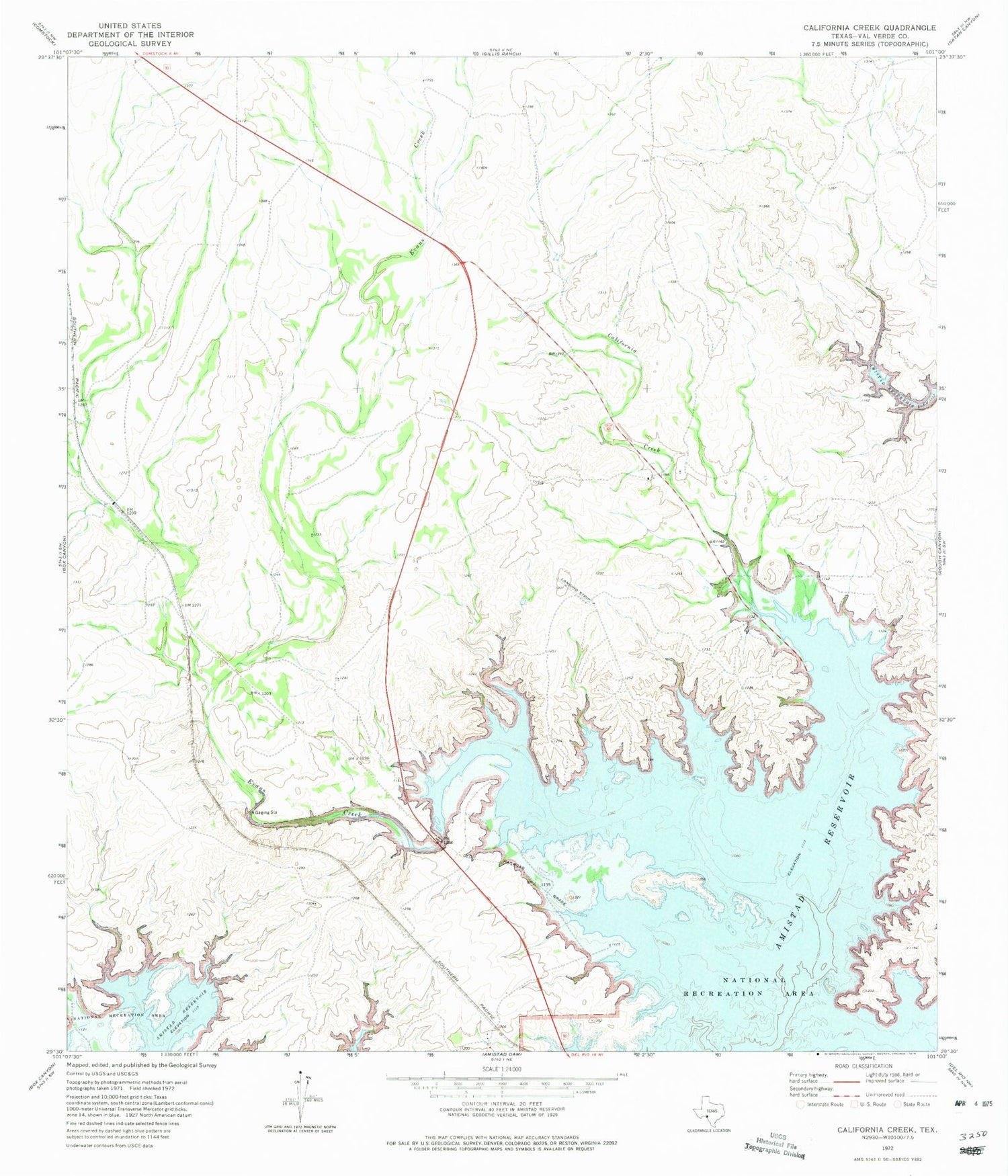 Classic USGS California Creek Texas 7.5'x7.5' Topo Map Image