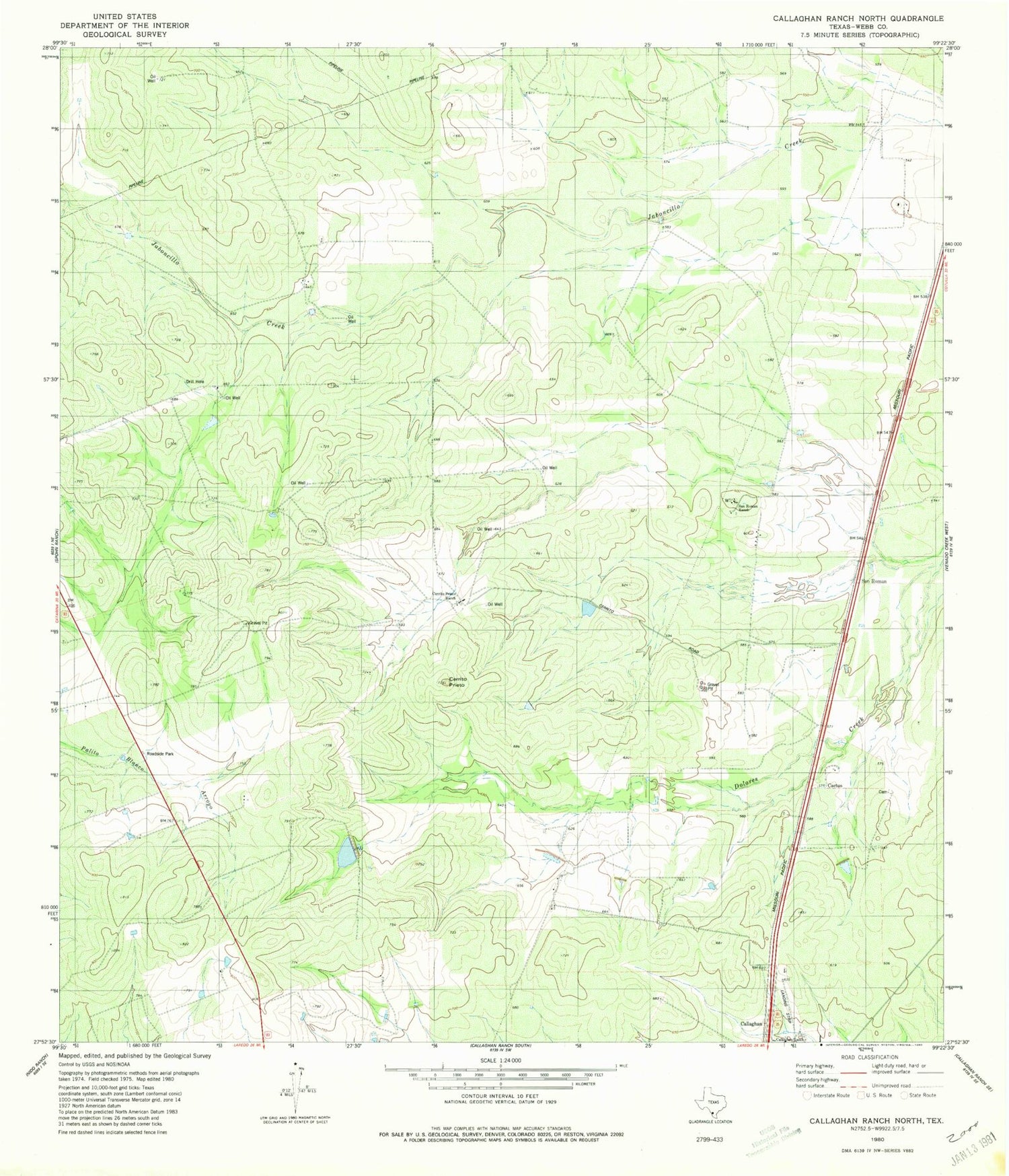 Classic USGS Callaghan Ranch North Texas 7.5'x7.5' Topo Map – MyTopo ...