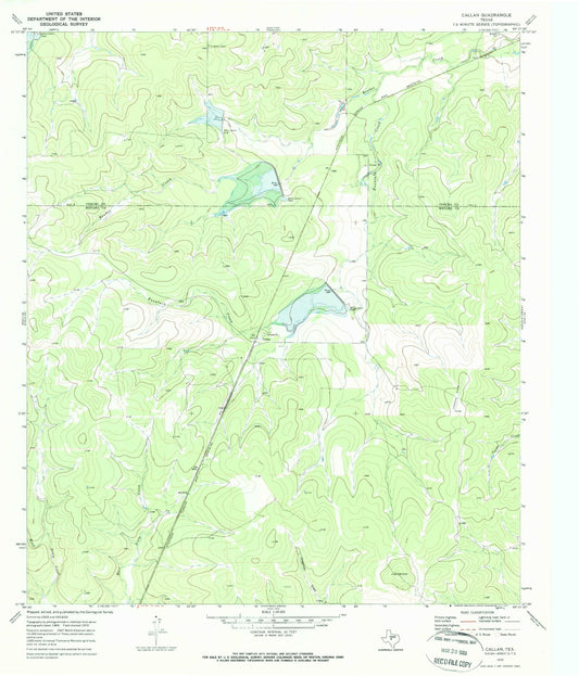 Classic USGS Callan Texas 7.5'x7.5' Topo Map Image