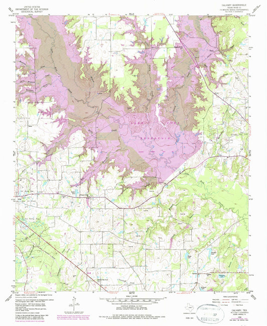 Classic USGS Calvary Texas 7.5'x7.5' Topo Map Image