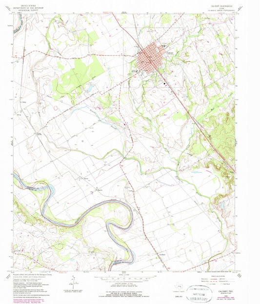 Classic USGS Calvert Texas 7.5'x7.5' Topo Map Image