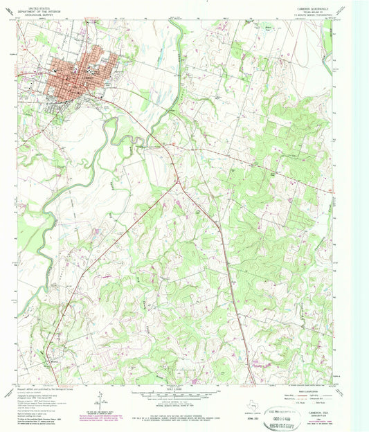 Classic USGS Cameron Texas 7.5'x7.5' Topo Map Image
