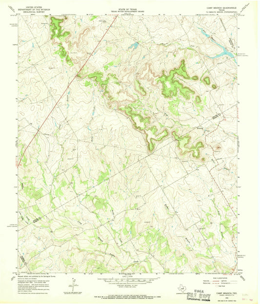 Classic USGS Camp Branch Texas 7.5'x7.5' Topo Map Image