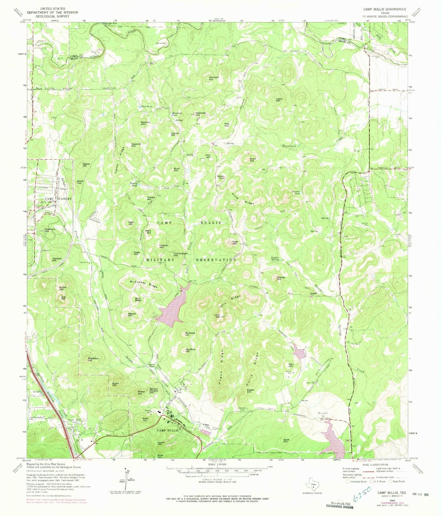Classic USGS Camp Bullis Texas 7.5'x7.5' Topo Map Image