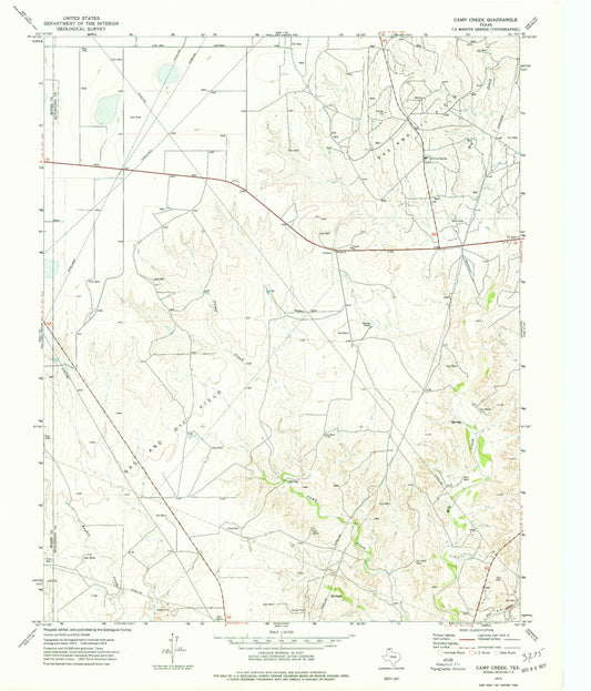 Classic USGS Camp Creek Texas 7.5'x7.5' Topo Map Image