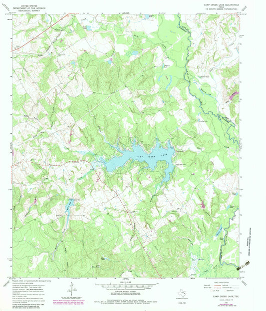 Classic USGS Camp Creek Lake Texas 7.5'x7.5' Topo Map Image