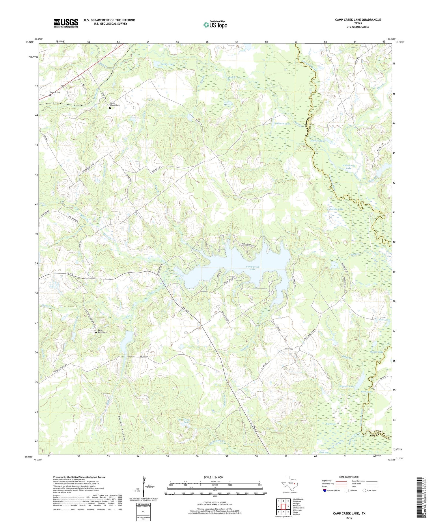 Camp Creek Lake Texas US Topo Map Image