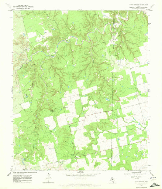 Classic USGS Camp Springs Texas 7.5'x7.5' Topo Map Image
