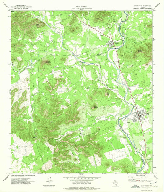 Classic USGS Camp Wood Texas 7.5'x7.5' Topo Map Image