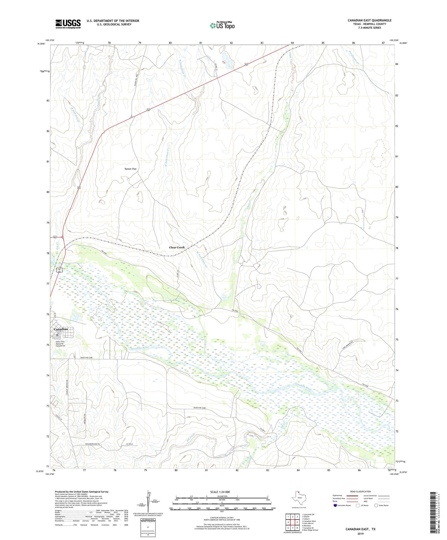 Canadian East Texas US Topo Map Image