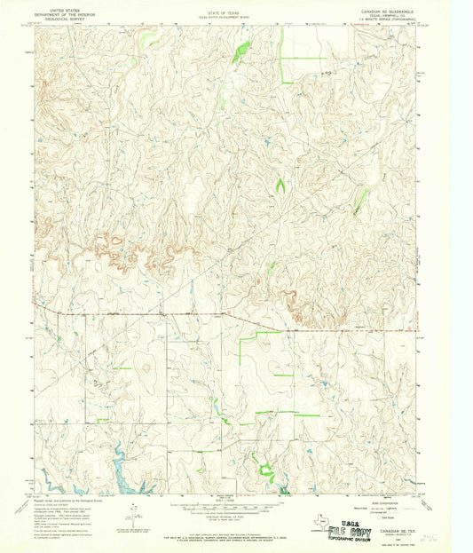 Classic USGS Canadian SE Texas 7.5'x7.5' Topo Map Image