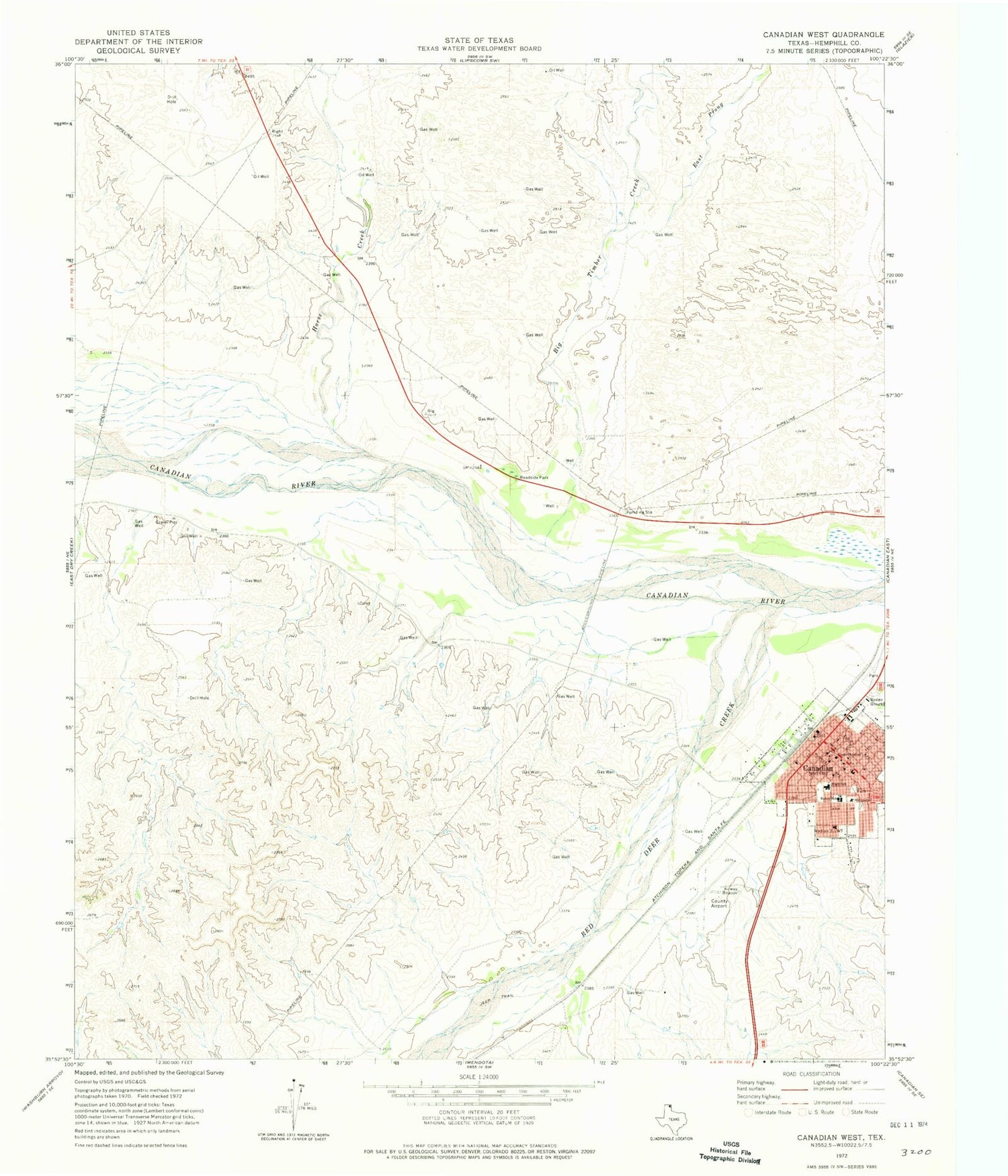 Classic USGS Canadian West Texas 7.5'x7.5' Topo Map Image