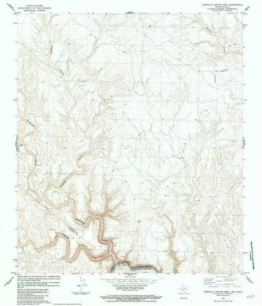 Classic USGS Candilla Canyon East Texas 7.5'x7.5' Topo Map Image