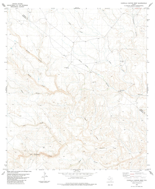 Classic USGS Candilla Canyon West Texas 7.5'x7.5' Topo Map Image