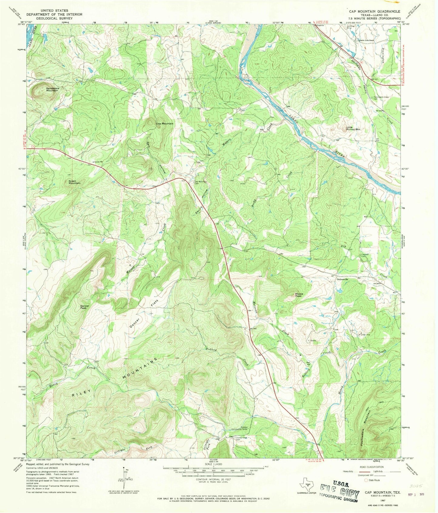 Classic USGS Cap Mountain Texas 7.5'x7.5' Topo Map Image