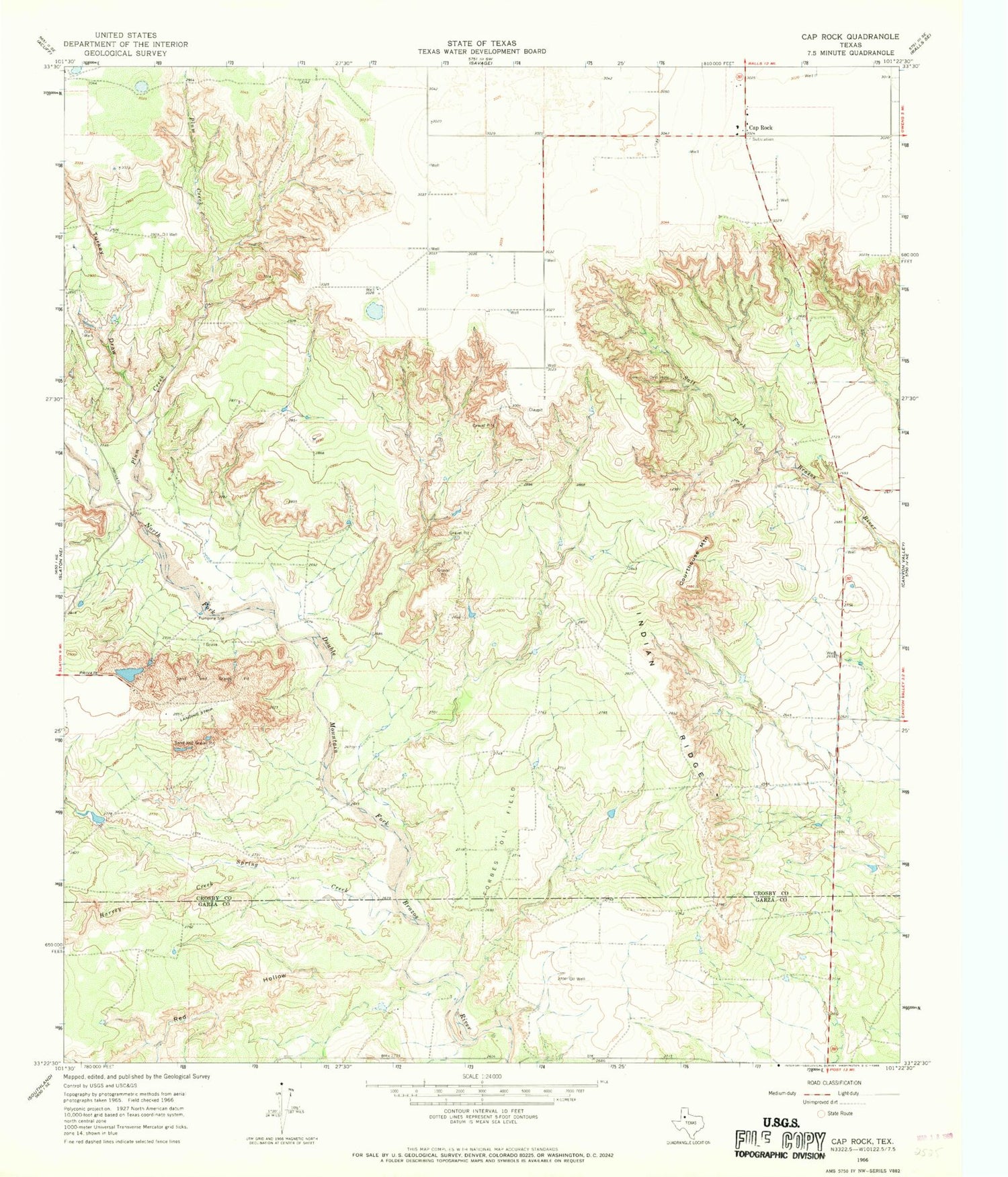 Classic USGS Cap Rock Texas 7.5'x7.5' Topo Map Image