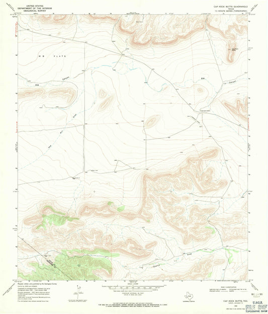 Classic USGS Cap Rock Butte Texas 7.5'x7.5' Topo Map Image