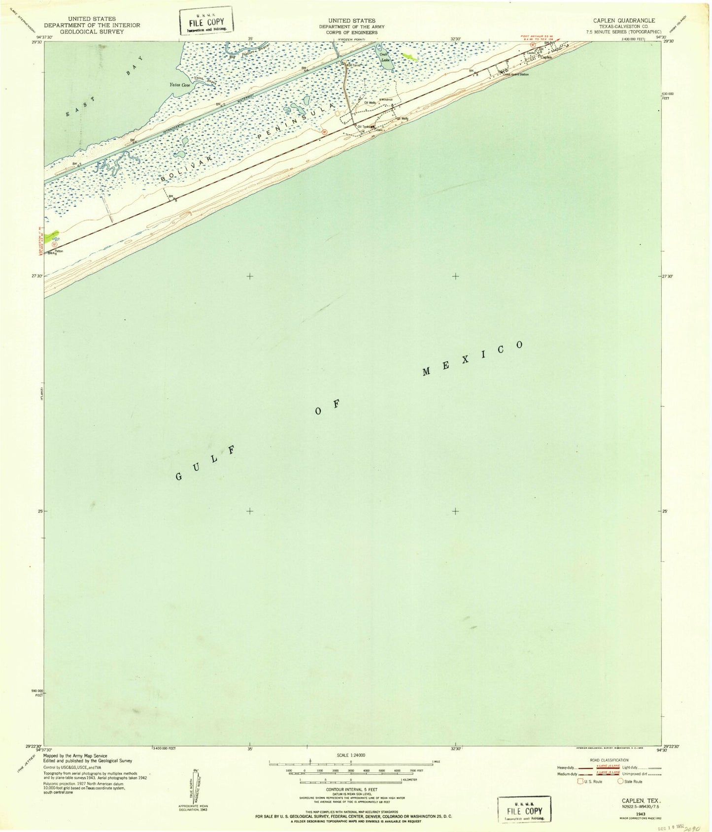 Classic USGS Caplen Texas 7.5'x7.5' Topo Map Image
