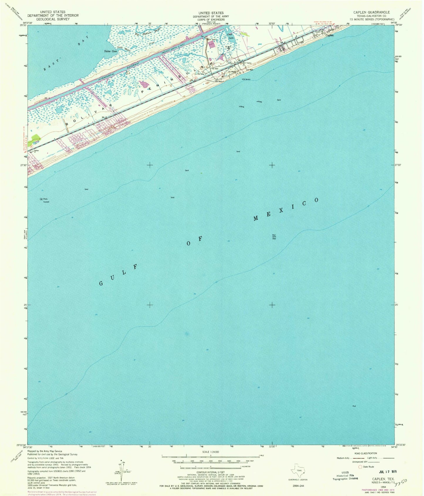 Classic USGS Caplen Texas 7.5'x7.5' Topo Map Image