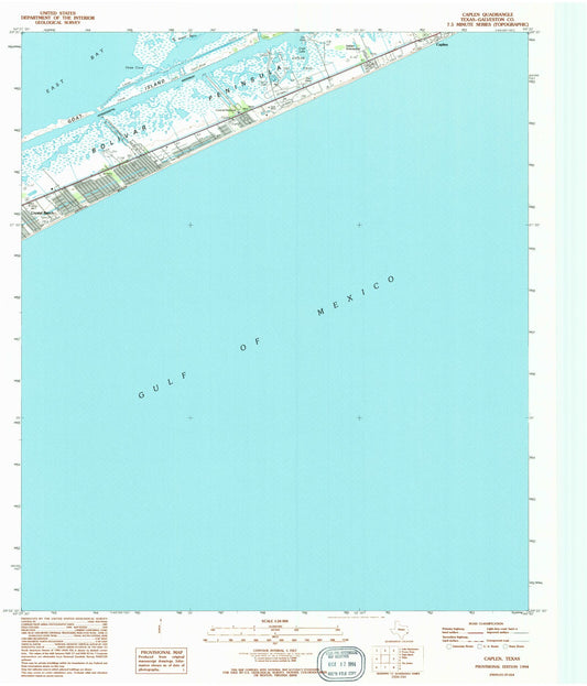 Classic USGS Caplen Texas 7.5'x7.5' Topo Map Image
