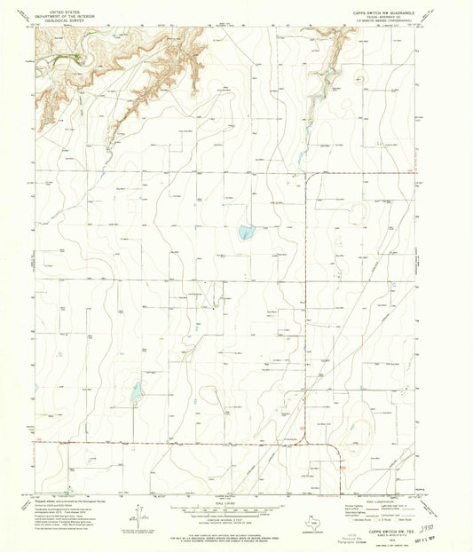Classic USGS Capps Switch NW Texas 7.5'x7.5' Topo Map Image
