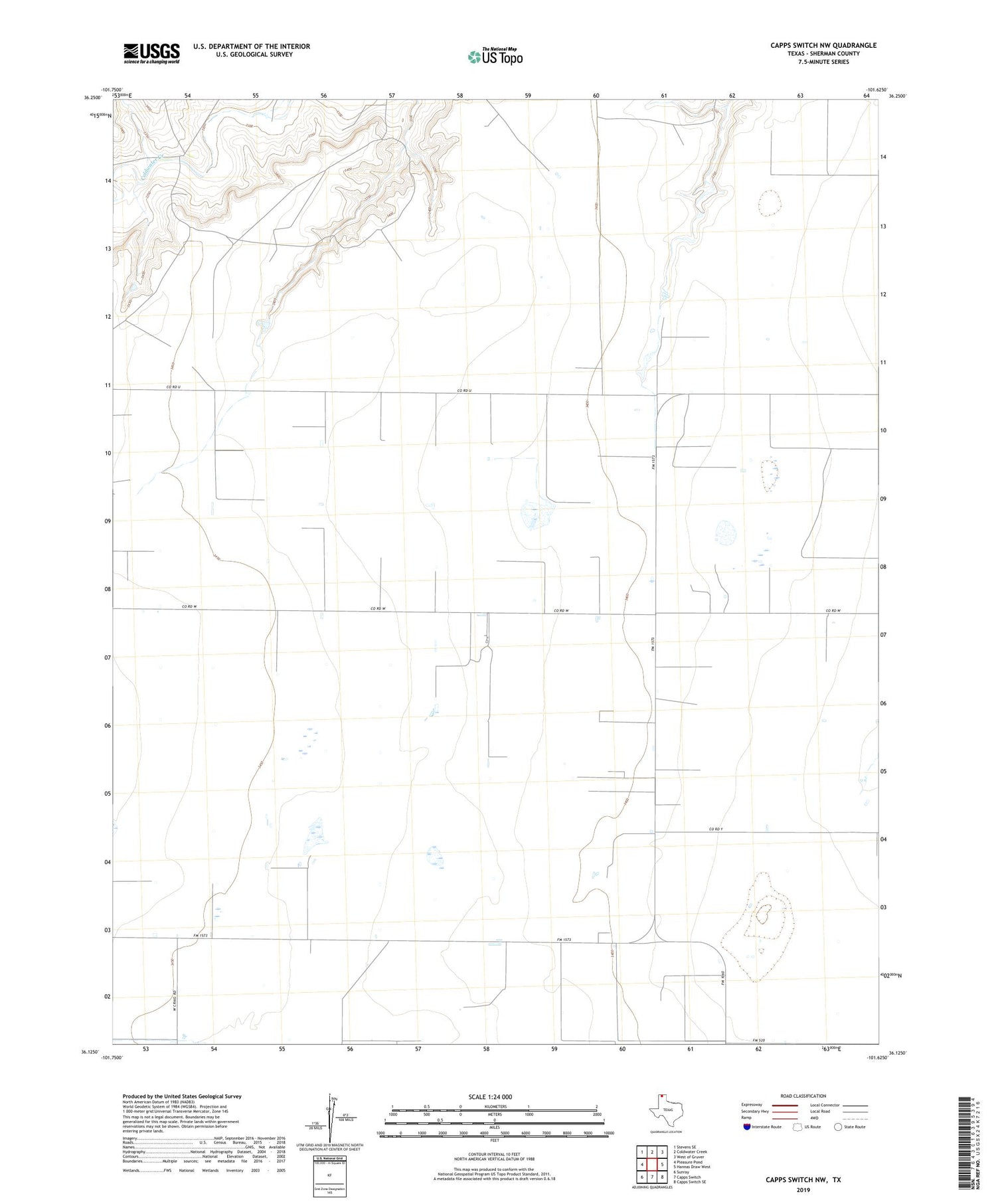 Capps Switch NW Texas US Topo Map Image