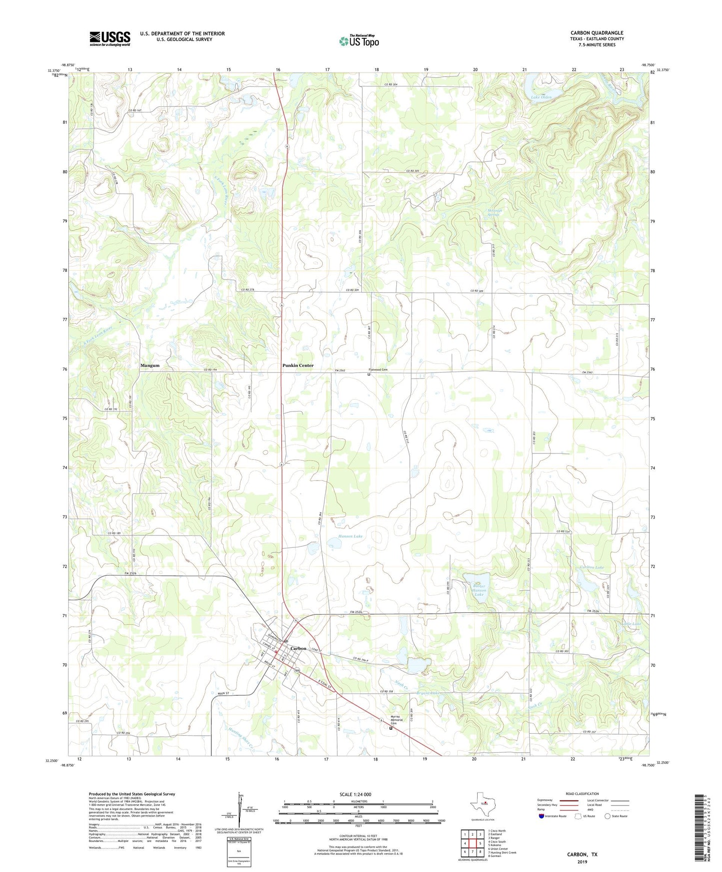 Carbon Texas US Topo Map Image