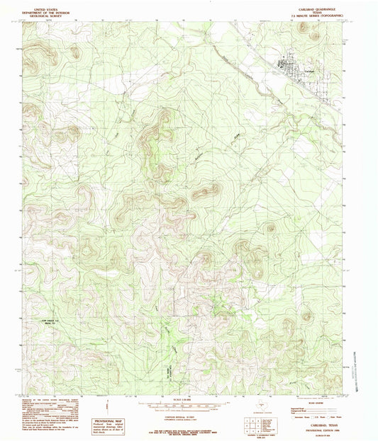 Classic USGS Carlsbad Texas 7.5'x7.5' Topo Map Image