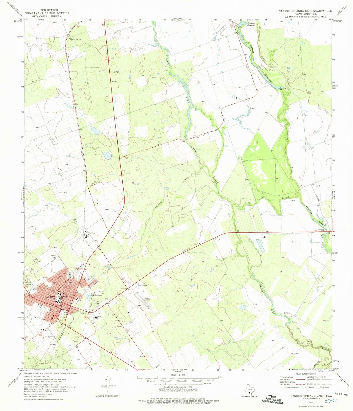 Classic USGS Carrizo Springs East Texas 7.5'x7.5' Topo Map Image
