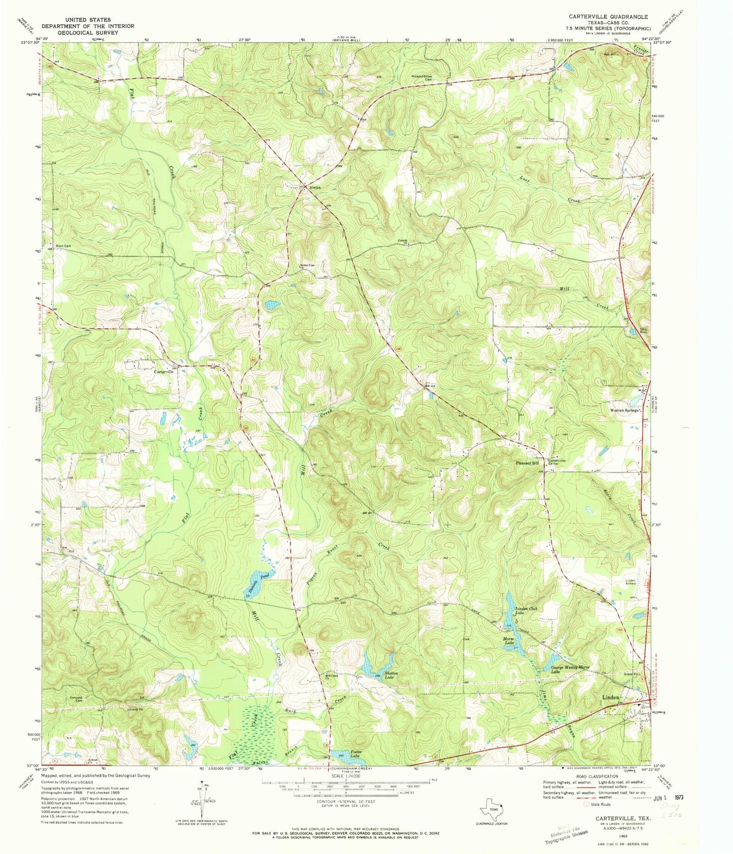 Classic USGS Carterville Texas 7.5'x7.5' Topo Map Image