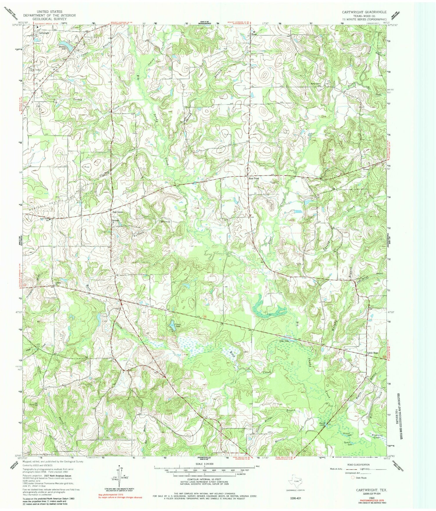 Classic USGS Cartwright Texas 7.5'x7.5' Topo Map Image