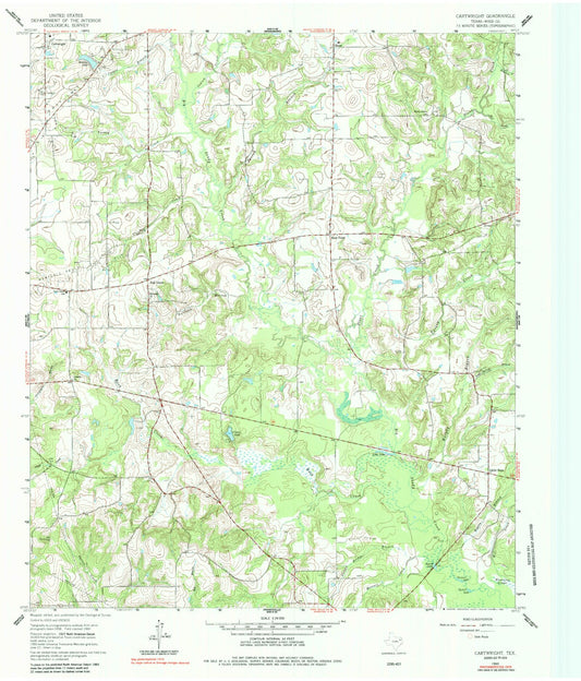 Classic USGS Cartwright Texas 7.5'x7.5' Topo Map Image