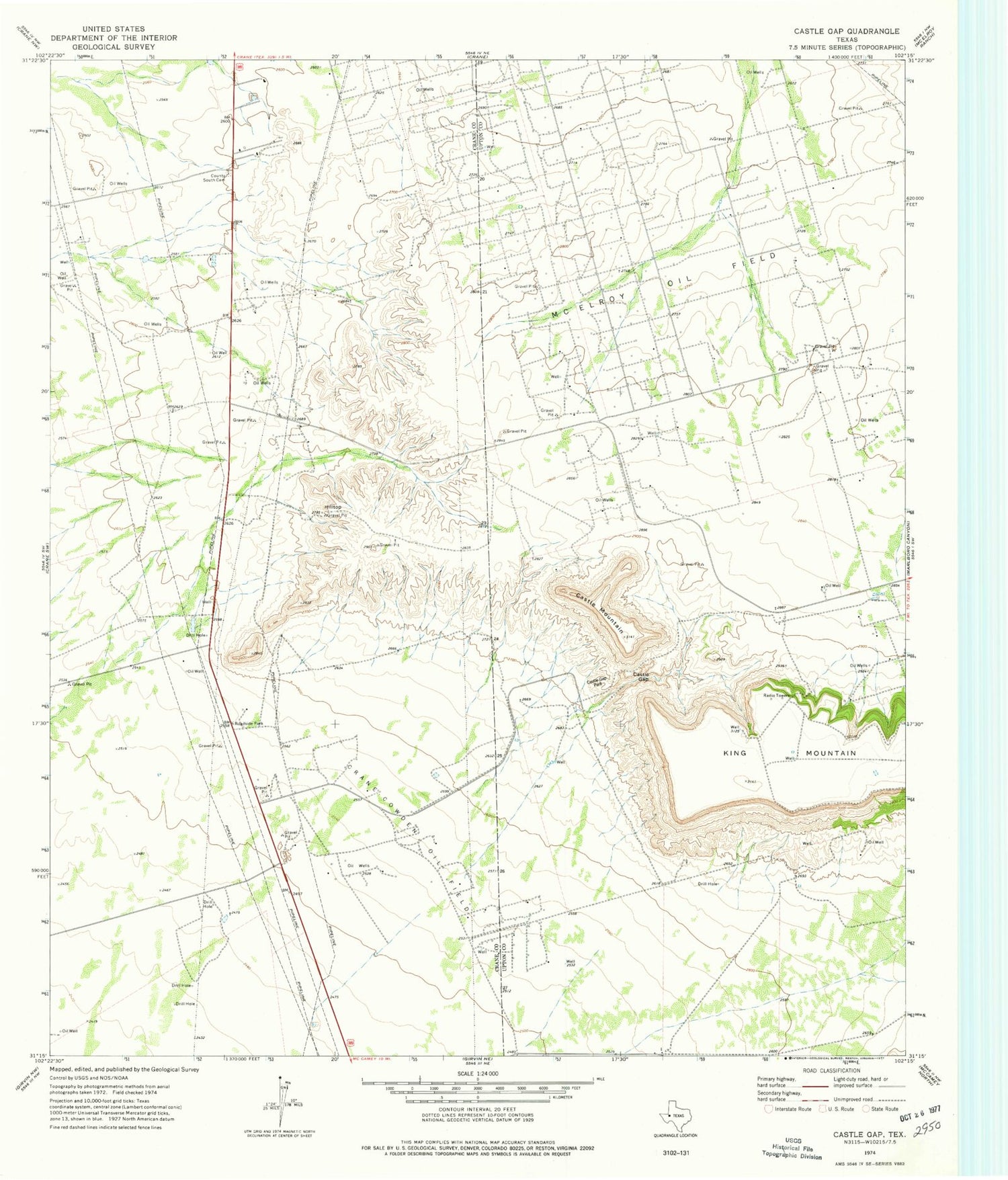Classic USGS Castle Gap Texas 7.5'x7.5' Topo Map Image