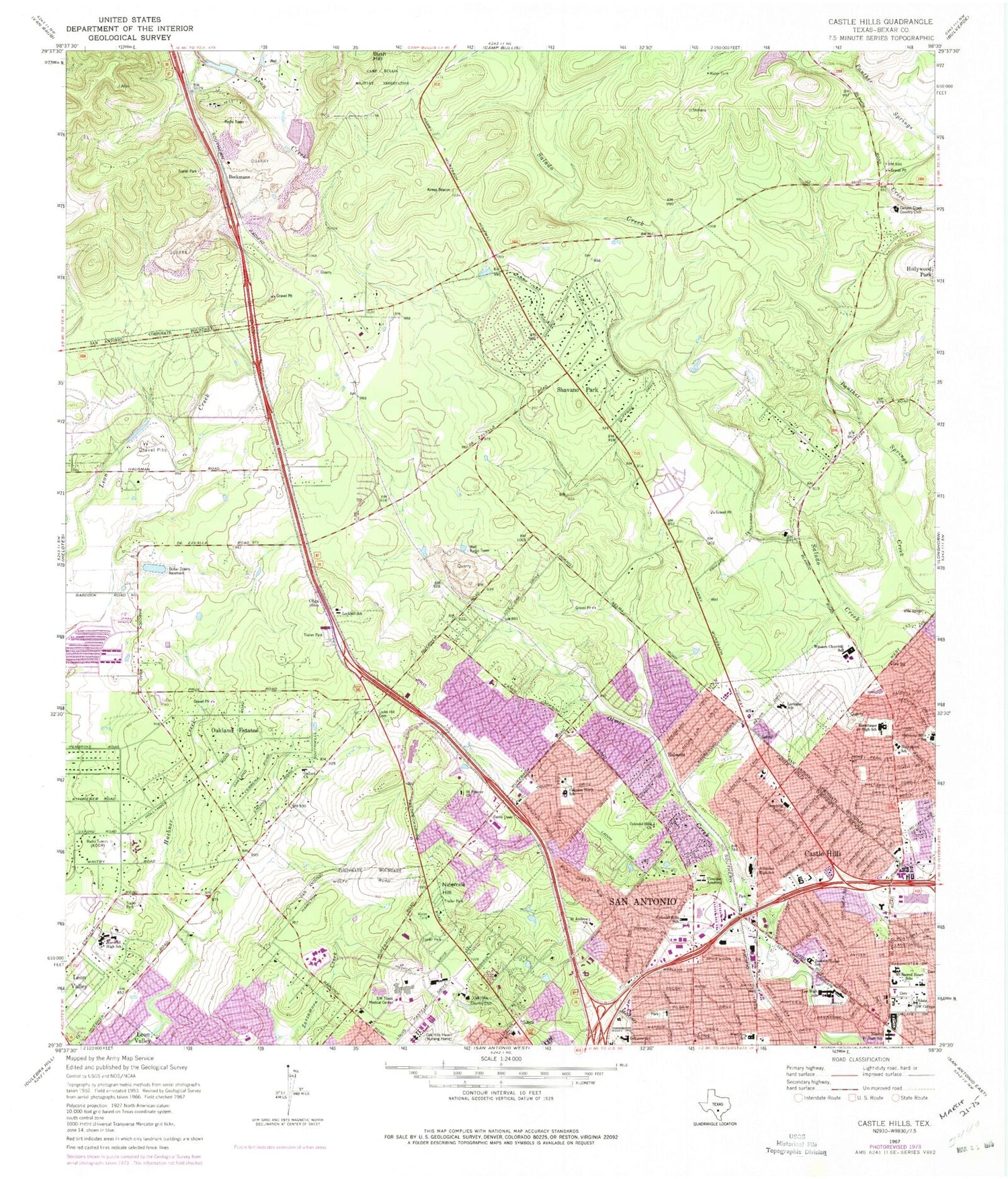 Classic USGS Castle Hills Texas 7.5'x7.5' Topo Map Image